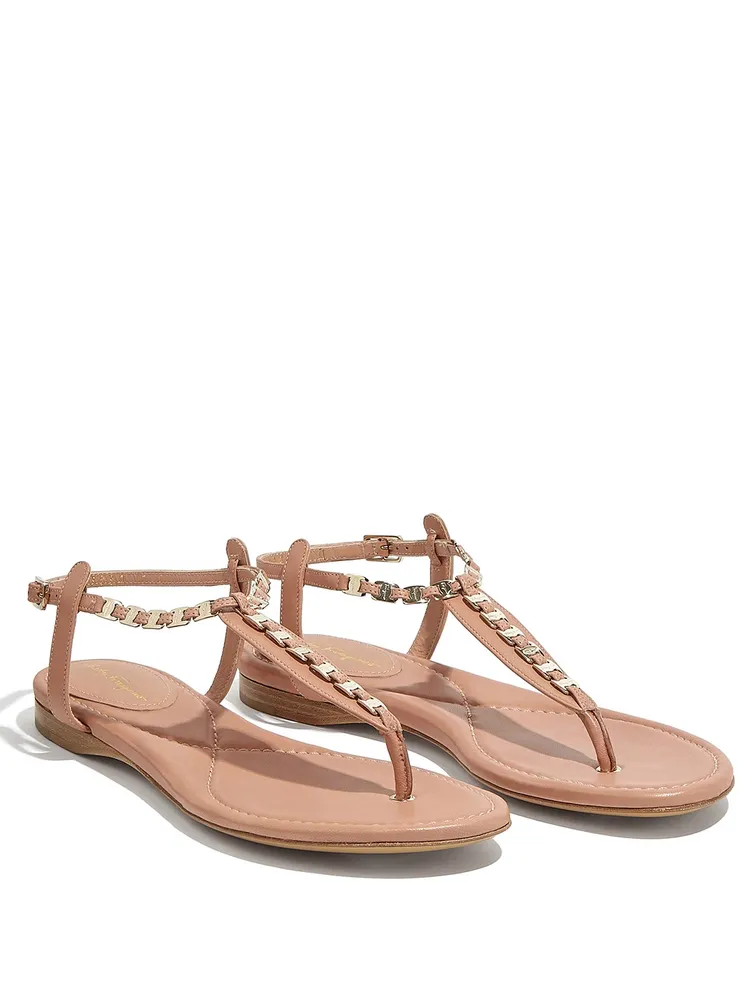 Tahiti Leather Thong Sandals With Vara Chain