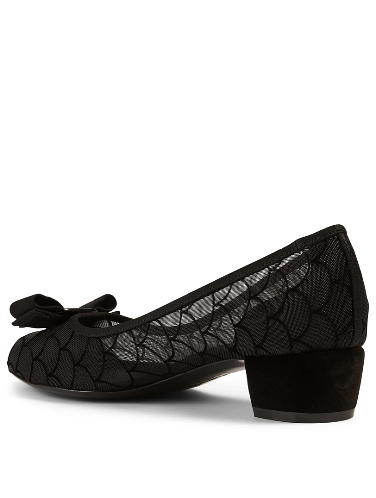 Varina Scallop Mesh And Velvet Pumps