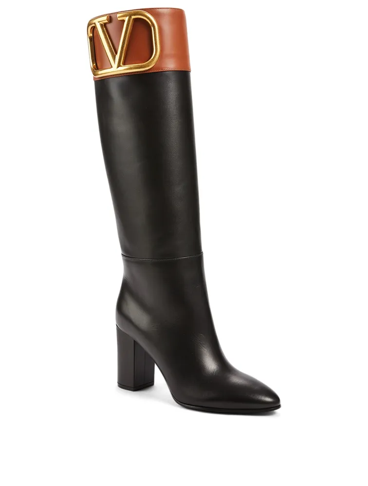 VLOGO Leather Heeled Knee-High Boots