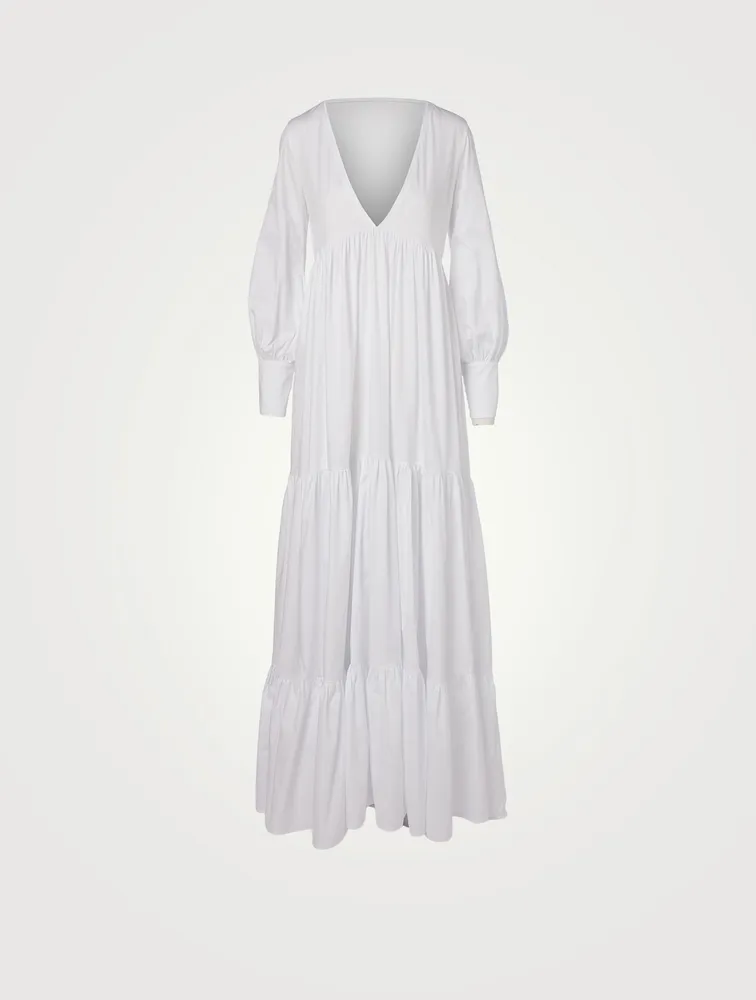 Circle Cotton Satin Long-Sleeve Maxi Dress