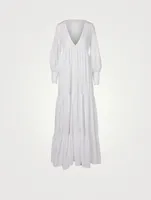 Circle Cotton Satin Long-Sleeve Maxi Dress