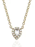 14K Gold Teardrop Choker Necklace With White Topaz And Diamonds