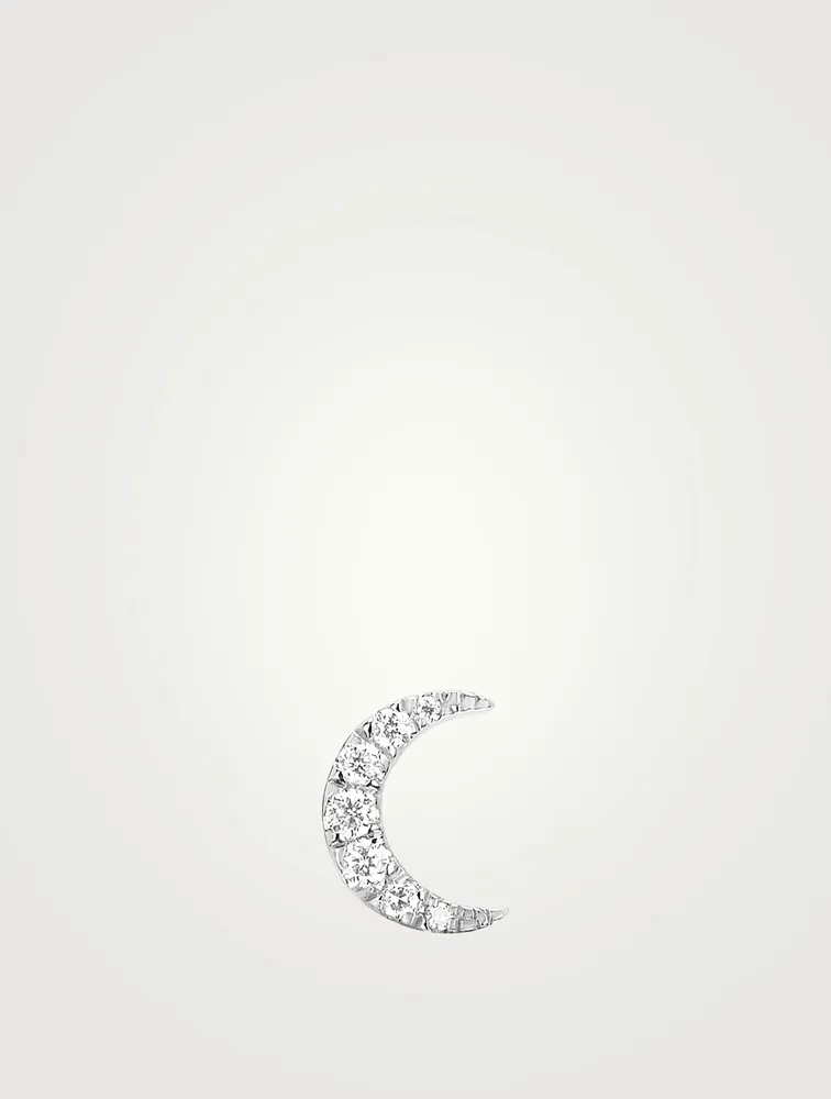 Mini 14K Gold Moon Stud Earring With Diamonds