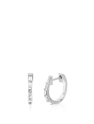 14K Gold Huggie Hoop Earrings With Diamonds