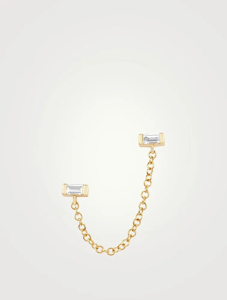 14K Gold Chain Double Stud Earring With Diamonds