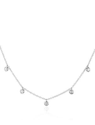 14K White Gold Bezel Choker Necklace With Diamonds