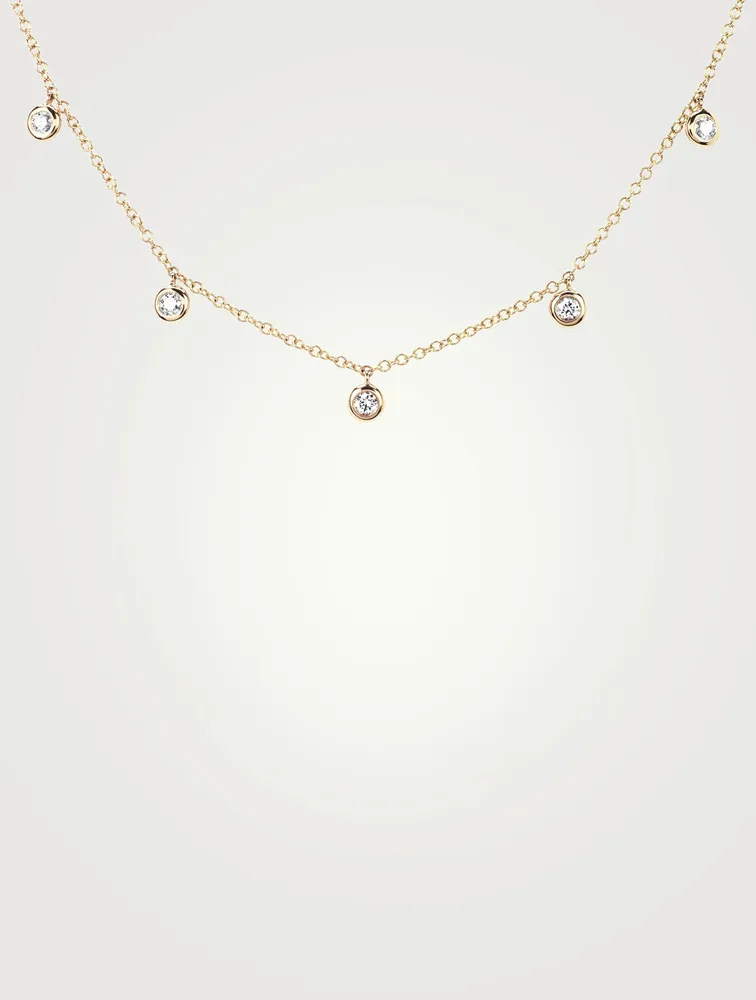 14K Gold Bezel Choker Necklace With Diamonds