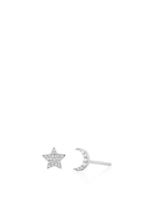 14K Gold Star And Moon Stud Earrings With Diamonds