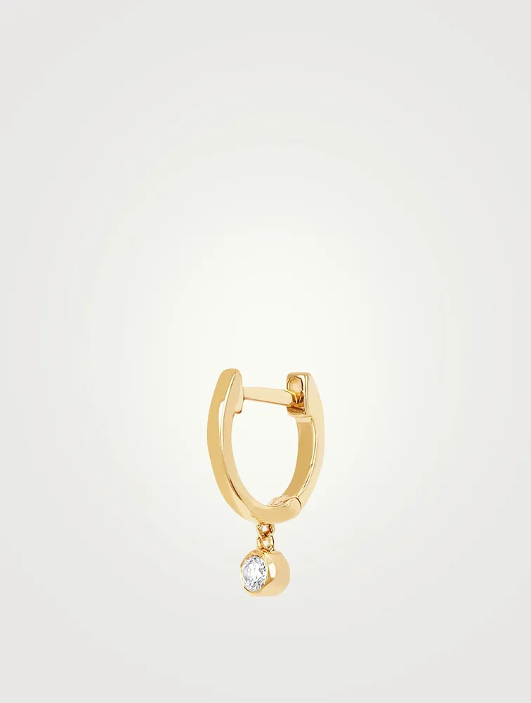14K Gold Bezel Drop Huggie Hoop Earring With Diamond