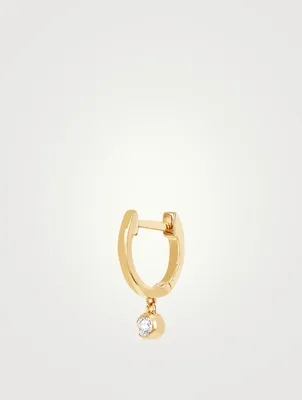 14K Gold Bezel Drop Huggie Hoop Earring With Diamond