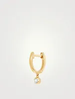 14K Gold Bezel Drop Huggie Hoop Earring With Diamond