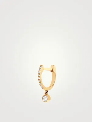 14K Gold Bezel Drop Huggie Hoop Earring With Diamonds