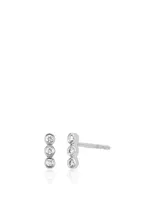 14K Gold Vertical Triple Bezel Stud Earrings With Diamonds