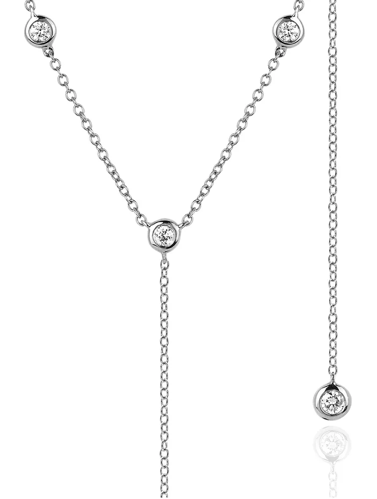 14K Gold Bezel Lariat Necklace With Diamonds