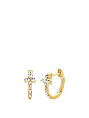 14K Gold Trio Huggie Hoop Earrings With Diamonds