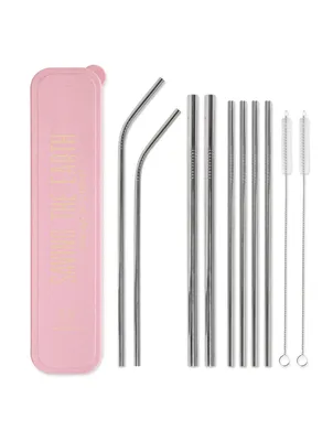 "Saving The Earth One Sip At A Time" Stainless Steel Straw Set