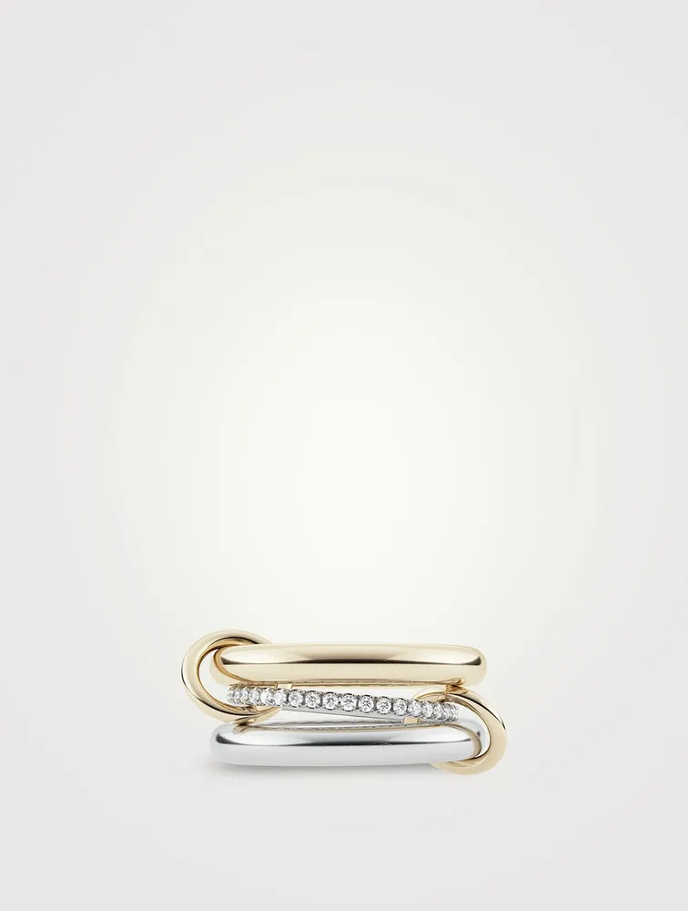 Libra SP Sterling Silver And 18K Gold Stacked Ring With Diamonds