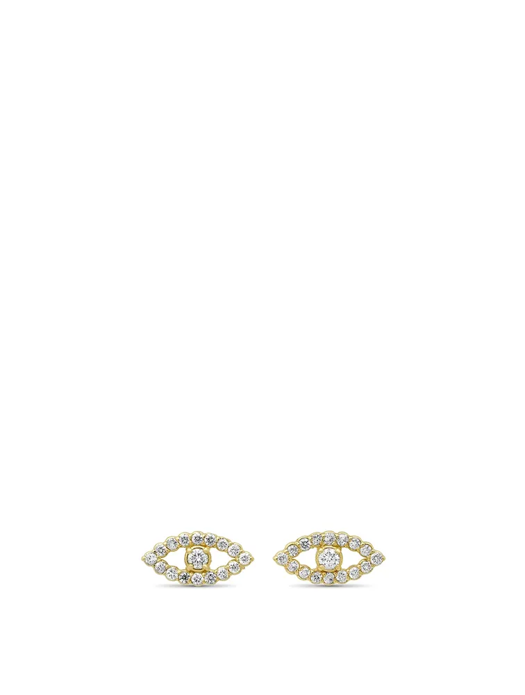 Mini 18K Gold Open Evil Eye Stud Earrings With Diamonds