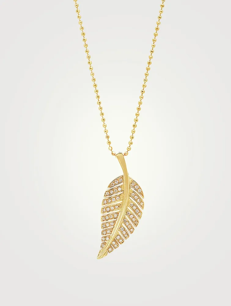 Small 18K Gold Leaf Necklace With Diamonds