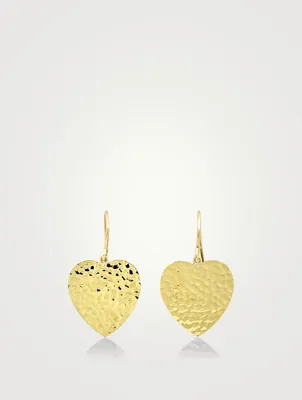 18K Gold Hammered Heart Drop Earrings