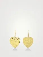 18K Gold Hammered Heart Drop Earrings