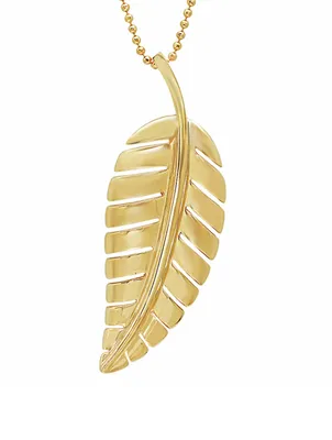 Large 18K Gold Leaf Pendant Necklace