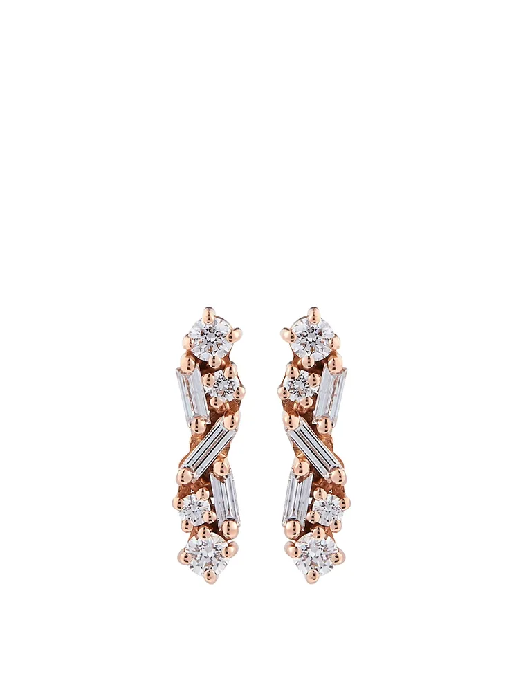 Fireworks 18K Rose Gold Stick Stud Earrings With Diamonds