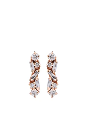 Fireworks 18K Rose Gold Stick Stud Earrings With Diamonds