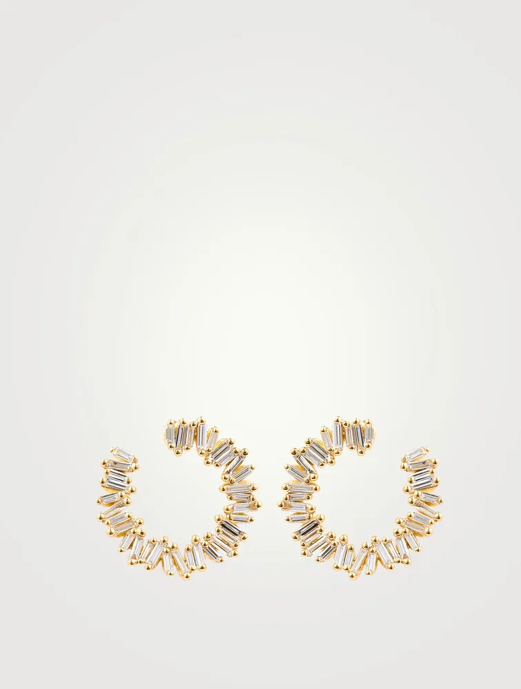 Small Fireworks 18K Gold Spiral Hoop Earrings With Diamonds