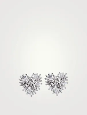 Fireworks 18K White Gold Heart Earrings With Diamonds