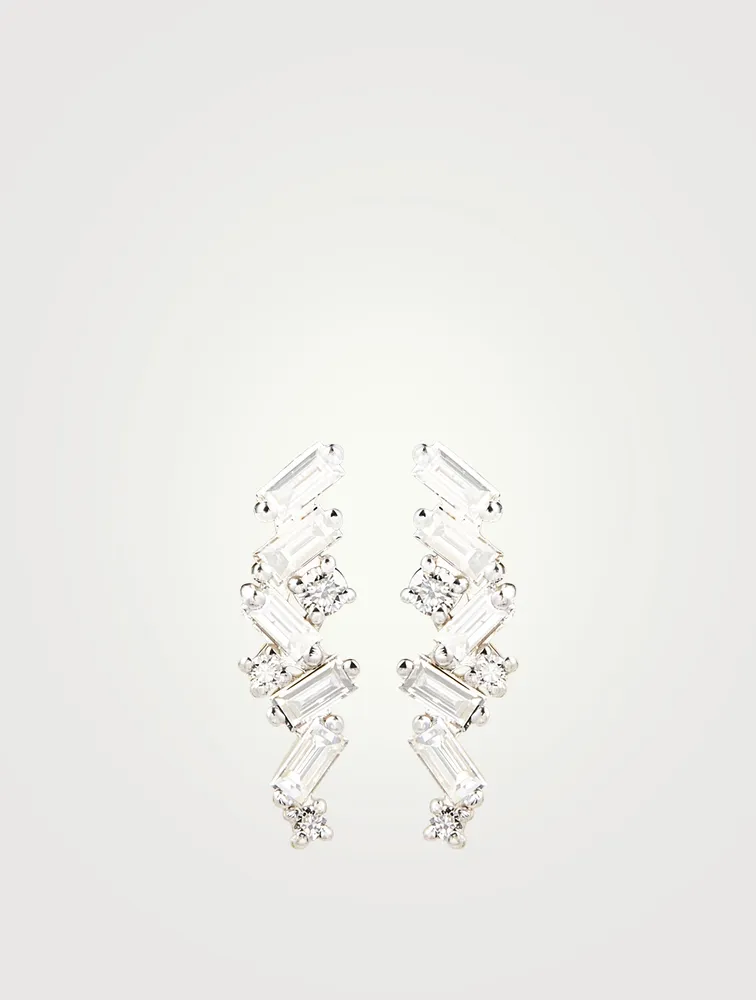 Fireworks 18K White Gold Cluster Earrings With Diamonds
