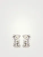 Mini Fireworks 18K White Gold Wide Huggie Earrings With Diamonds