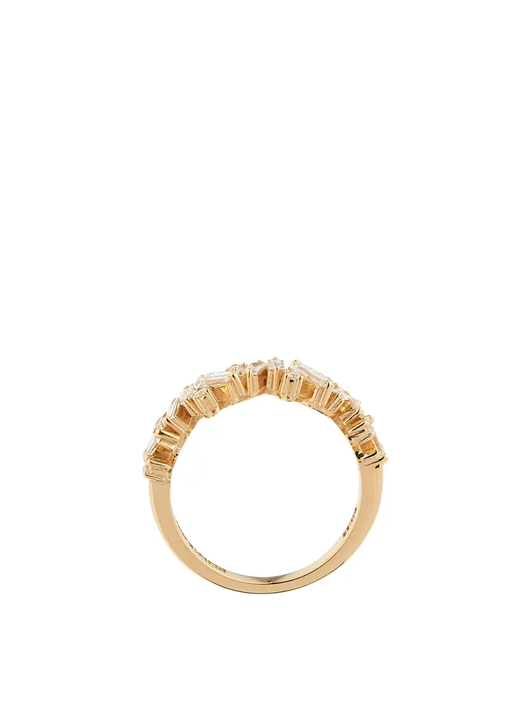 New Classic Fireworks 18K Gold Half Eternity Band With Diamonds