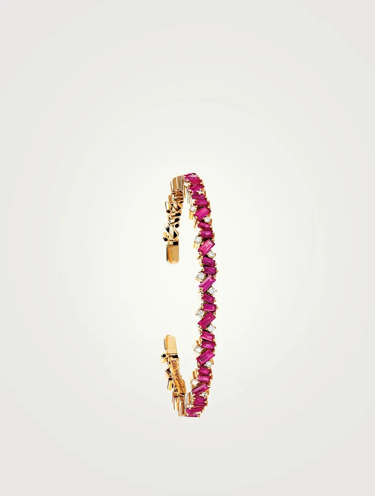 Fireworks 18K Gold Frenzy Bangle Cuff Bracelet With Ruby And Diamonds