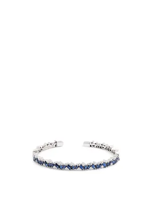 Bliss 18K White Gold Bangle Cuff Bracelet With Blue Sapphire And Diamonds