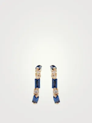 Fireworks 18K Gold Small Hoop Earrings With Blue Sapphire And Diamonds