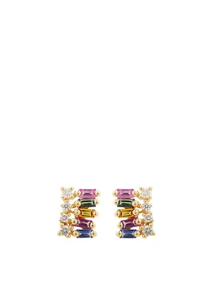 Rainbow Fireworks 18K Gold Diamond Earrings With Sapphire And Diamonds