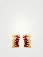 Fireworks 18K Gold Wide Huggie Hoop Earrings With Rubies And Diamonds