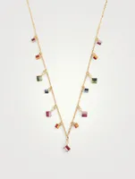 Rainbow Fireworks 18K Gold Dangling Cascade Necklace With Sapphire And Diamonds