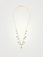 Rainbow Fireworks 18K Gold Dangling Cascade Necklace With Sapphire And Diamonds
