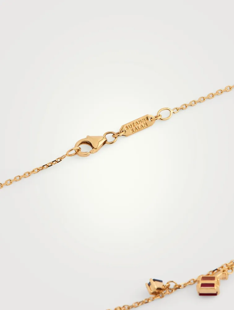Rainbow Fireworks 18K Gold Dangling Cascade Necklace With Sapphire And Diamonds