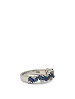 Fireworks 18K White Gold Bliss Half Eternity Band With Blue Sapphire And Diamonds