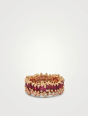 Fireworks 18K Rose Gold Eternity Band With Rubies And Diamonds