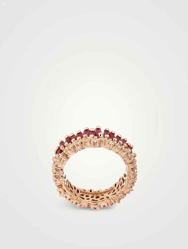 Fireworks 18K Rose Gold Eternity Band With Rubies And Diamonds