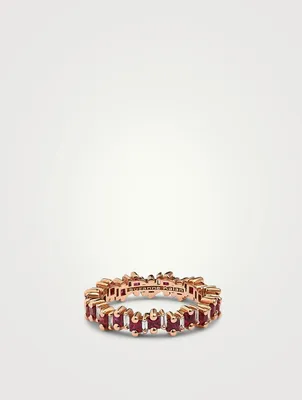 Fireworks 18K Rose Gold Thin Eternity Band With Ruby And Diamonds