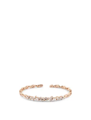 Classic Fireworks 18K Rose Gold Zig-Zag Bangle Cuff Bracelet With Diamonds