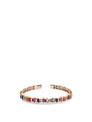 Rainbow Fireworks 18K Rose Gold Bangle Cuff Bracelet With Sapphire And Diamonds