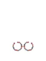 Rainbow Fireworks 18K Rose Gold Spiral Hoop Earrings With Sapphire And Diamonds