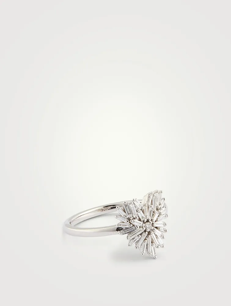 Mini Fireworks 18K White Gold Heart Ring With Diamonds