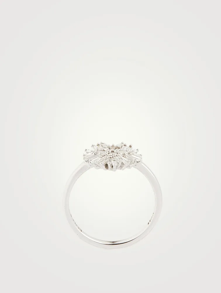 Mini Fireworks 18K White Gold Heart Ring With Diamonds